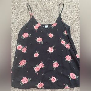 Black floral rose tank top